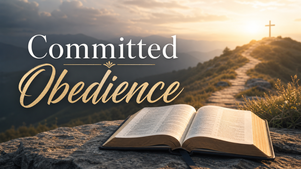 Open Bible with soft morning light and a peaceful landscape background symbolizing committed obedience to God.