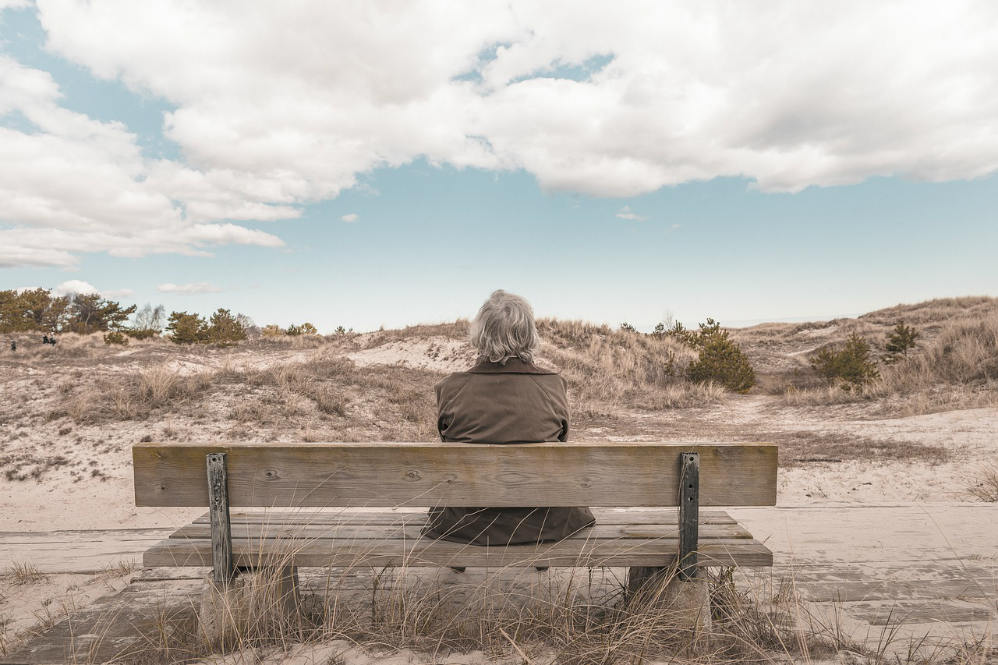 woman bench contemplating meditating, calm, praying