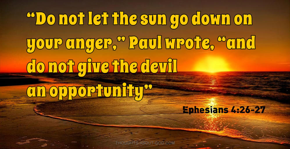 Ephesians 4:26-27 on beach sunset background.