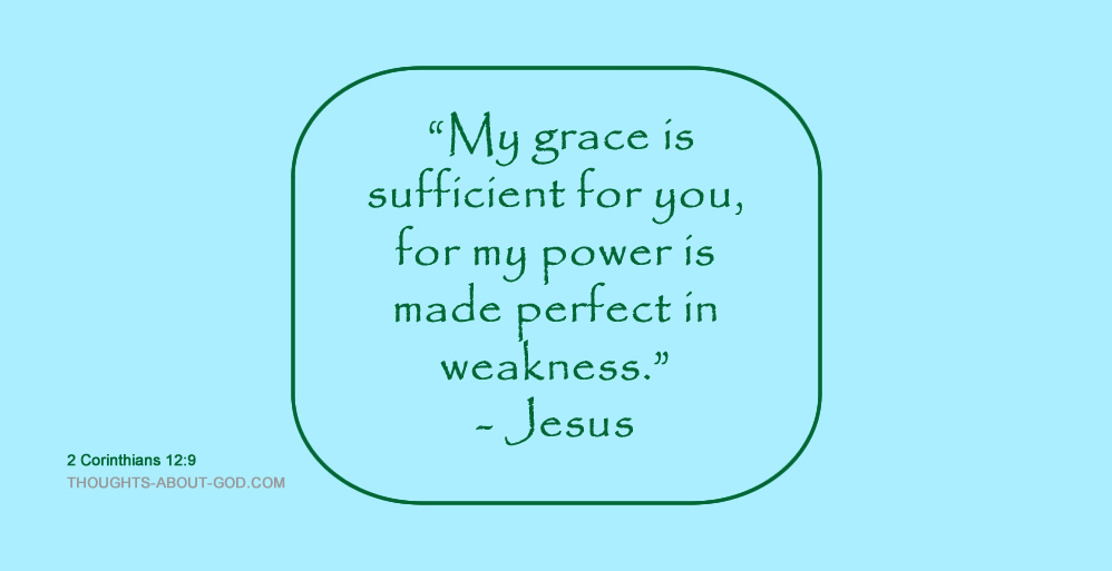 2 Corinthians 12:9 on blue background.